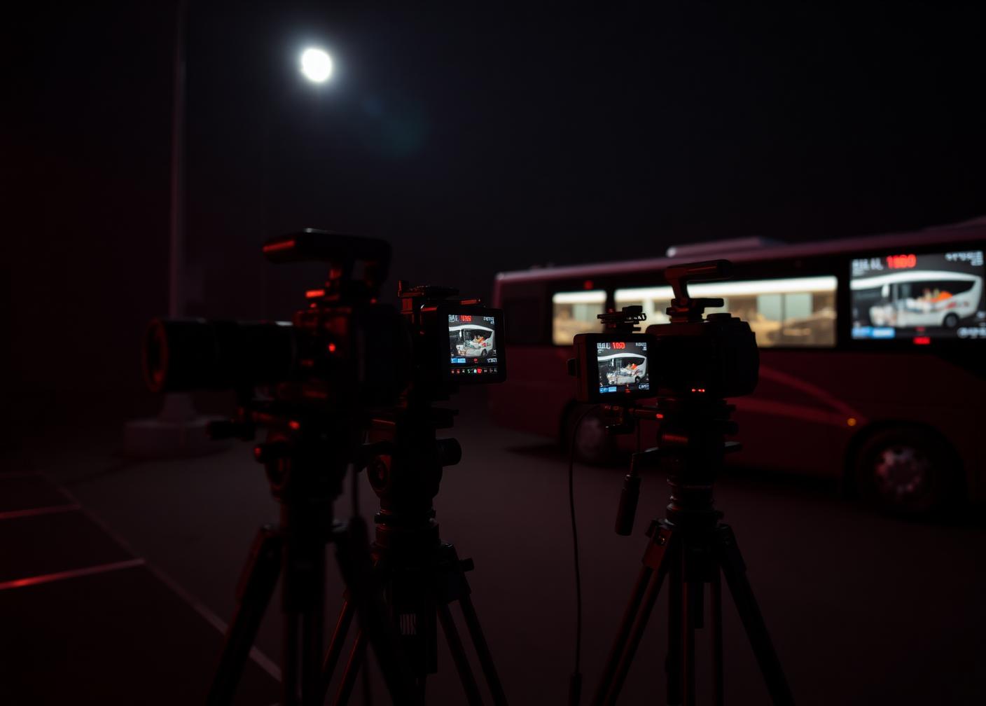 Professional cameras filming the SMACKUMZ tour at night